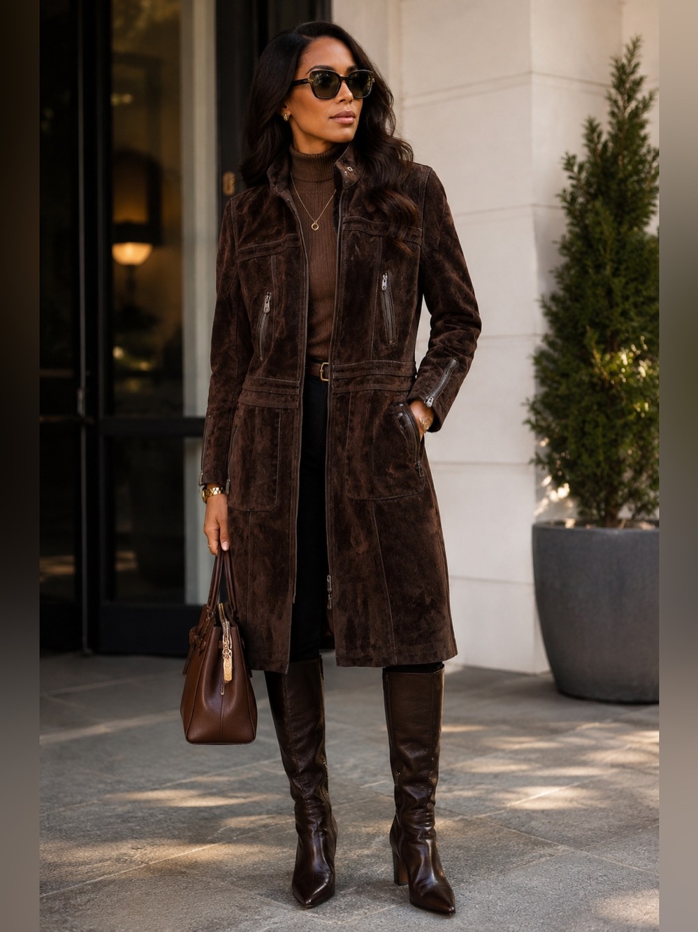 Desigual Vintage-Inspired Brown Suede Leather Trench Coat NWT Size M (Fits XS/S) - Picture 1 of 5